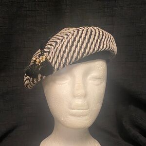 Vintage Black and Cream Striped Beret